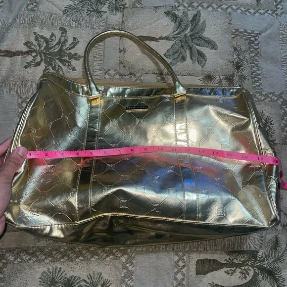 GOLD duffle bag y2k travel vacation bag metallic gold duffle bag carryon keepall - Picture 4 of 17